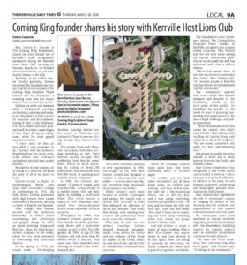 Kerrville Daily Times ArticleKerrville Daily Times (March 26, 2025) “Coming King Founder Shares His Story”
